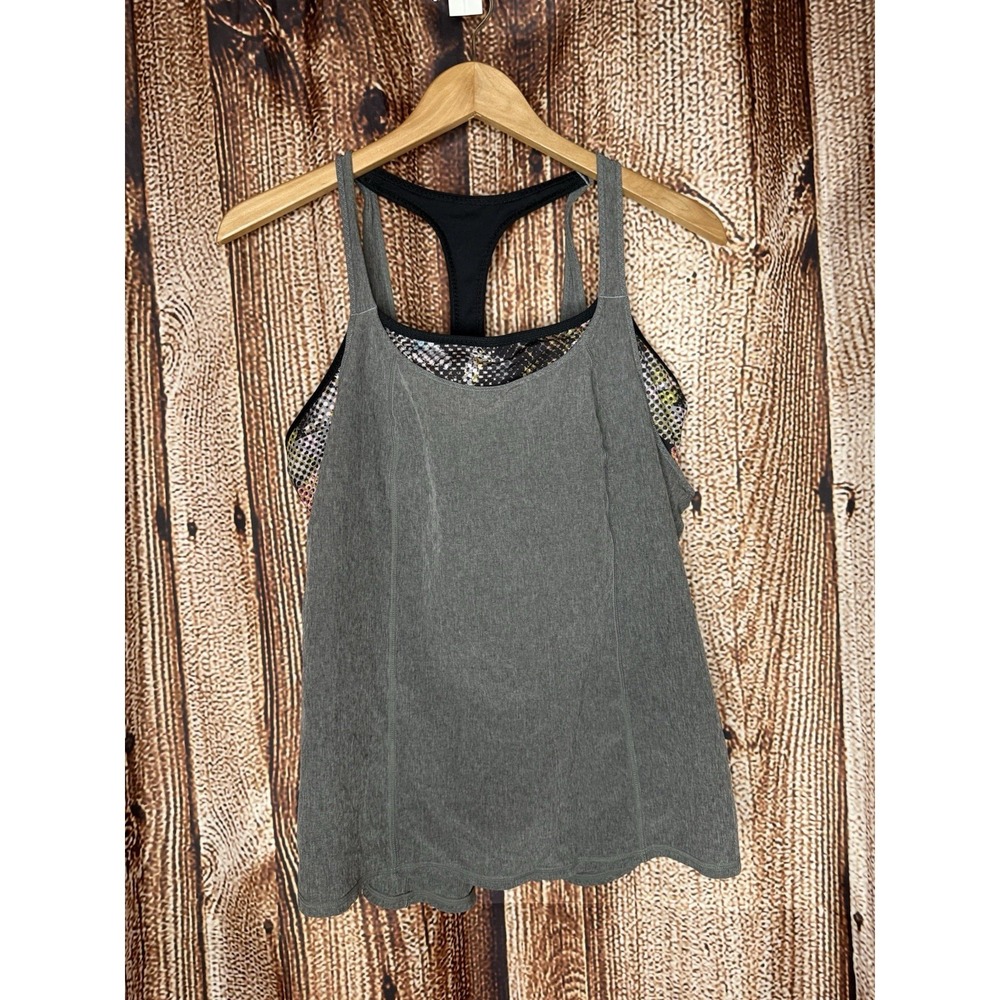 Prana Womens Gray Sleeveless Athletic Workout Tank Top Built in Bra Size Medium